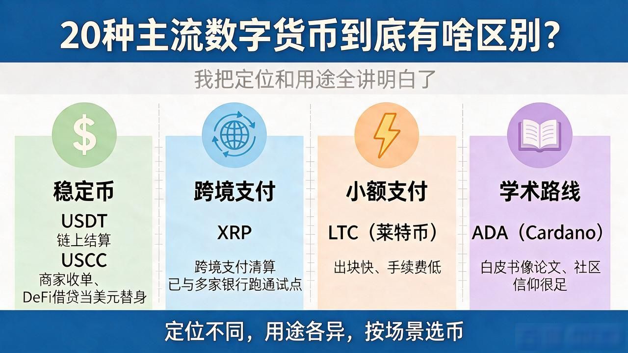 20种主流数字货币到底有啥区别？我把定位和用途全讲明白了